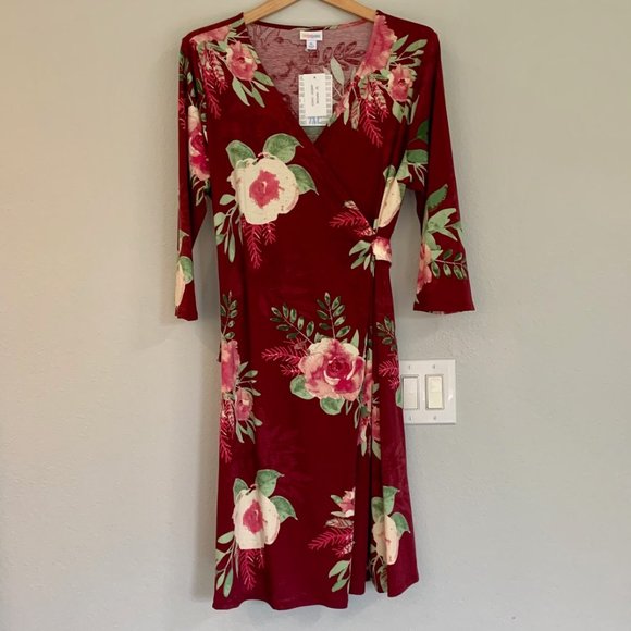 LuLaRoe Dresses & Skirts - NWT Lularoe Michelle burgundy floral wrap tie dress XL